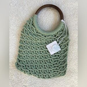 Sigrid Olsen sage woven handbag w/ wooden handles NWT